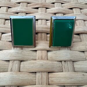 1970s’ Green and Silver Rectangle Button Earrings